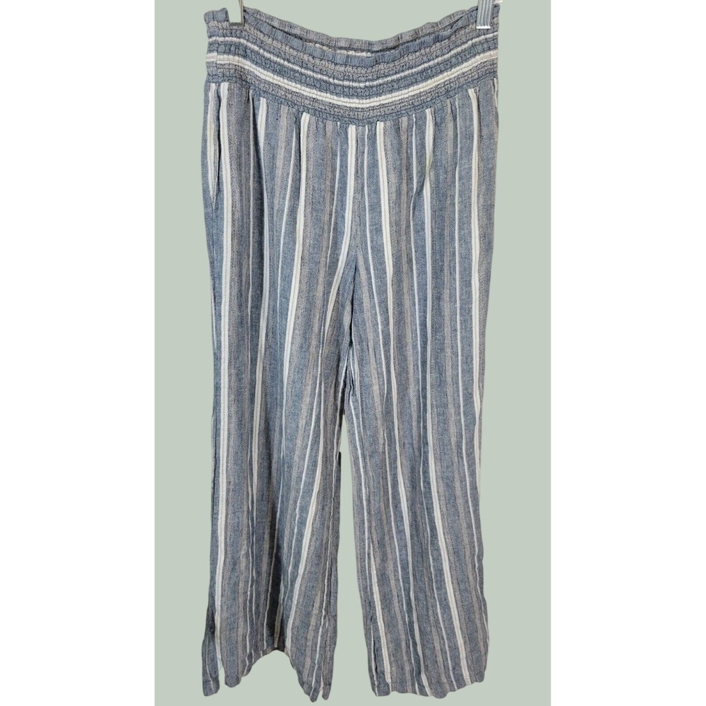 Cato. Est. 1946 Linen Blend Pants Striped Wide Leg Coastal Beach Boho Blue Large